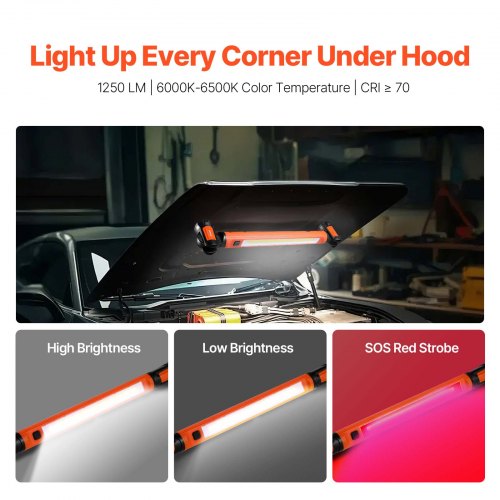 Underhood Work Light 1250LM 6000mAh Rechargeable Magnetic Bright LED
