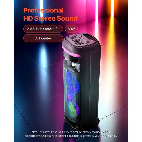 Karaoke Machine for Adults 80W 8inch Portable Bluetooth Speaker with 2
