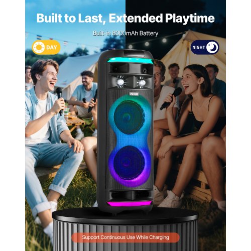 Karaoke Machine for Adults 80W 8inch Portable Bluetooth Speaker with 2