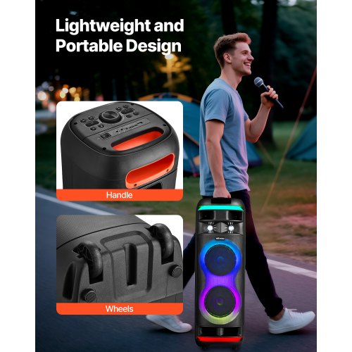 Karaoke Machine for Adults 80W 8inch Portable Bluetooth Speaker with 2