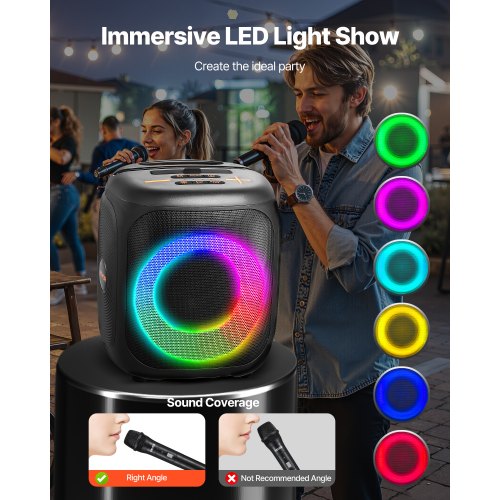 Karaoke Machine for Adults 15W 4inch Portable Bluetooth Speaker with 2