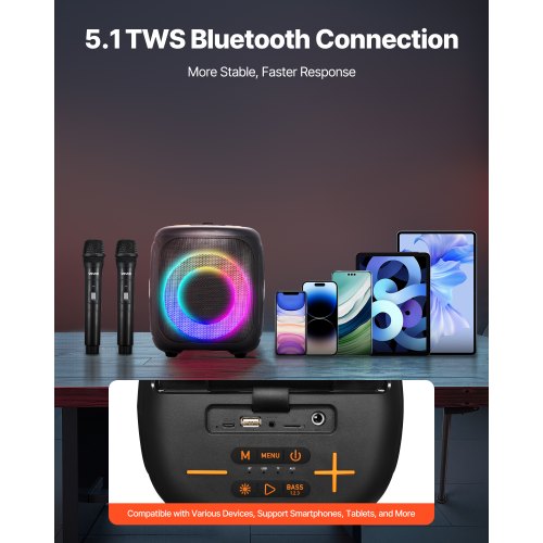 Karaoke Machine for Adults 15W 4inch Portable Bluetooth Speaker with 2