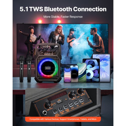 Karaoke Machine for Adults 20W 65inch Portable Bluetooth Speaker with 2