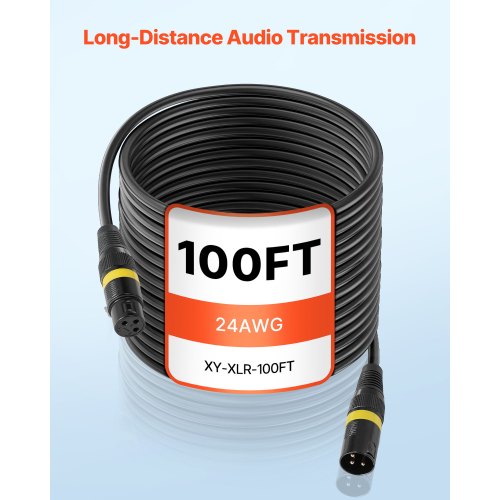 XLR Cable 100 ft 2 Pack Shielded Balanced DMX Male to Female Microphone