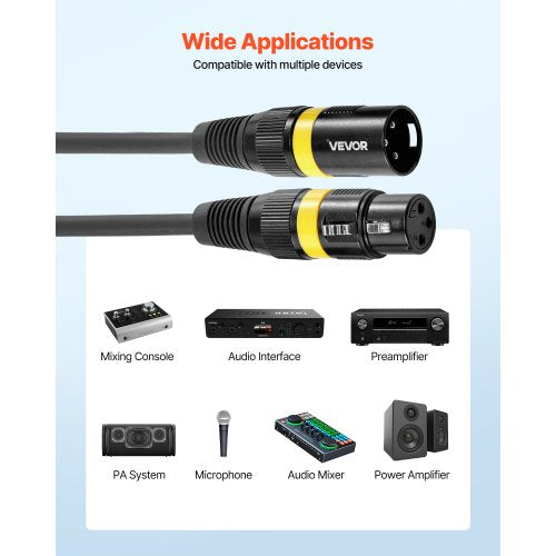 XLR Cable 100 ft 2 Pack Shielded Balanced DMX Male to Female Microphone