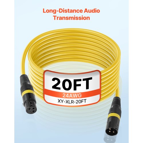 XLR Cable 20 ft 6 Pack Shielded Balanced DMX Male to Female Microphone