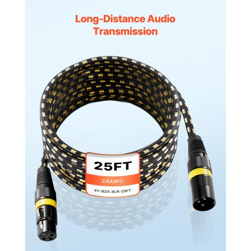 XLR Cable 25 ft 6 Pack Shielded Balanced DMX Male to Female Microphone