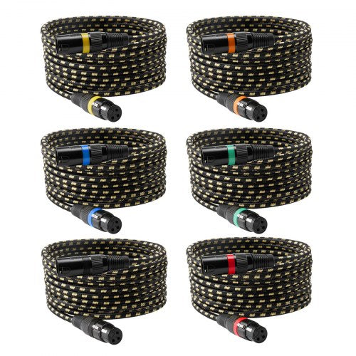 XLR Cable 25 ft 6 Pack Shielded Balanced DMX Male to Female Microphone
