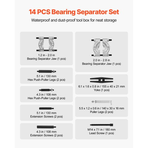 Bearing Puller Kit 14Piece 5 Ton Capacity Bearing Separator Pinion Wheel