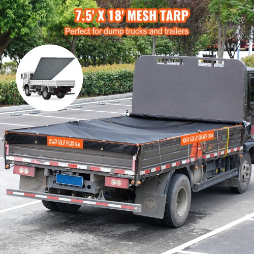 Dump Truck Mesh Tarp 75x18 ft PVC Coated Black Heavy Duty Cover with 55