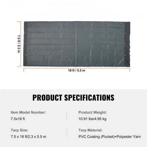 Dump Truck Mesh Tarp 75x18 ft PVC Coated Black Heavy Duty Cover with 55