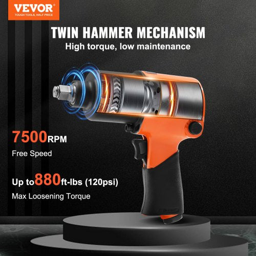 Air Impact Wrench 1/2" Drive Air Impact Gun Up to 880ftlbs Nutbusting