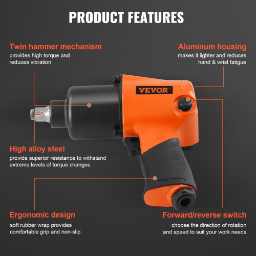 Air Impact Wrench 1/2" Drive Air Impact Gun Up to 880ftlbs Nutbusting
