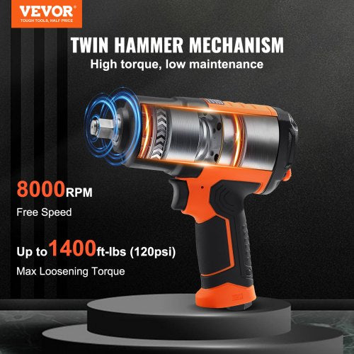 1/2 Inch Air Impact Wrench High Torque Up to 1400 ft-lbs Lightweight