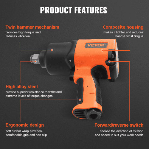 Air Impact Wrench 34Inch Drive Air Impact Gun Up to 1870ftlbs