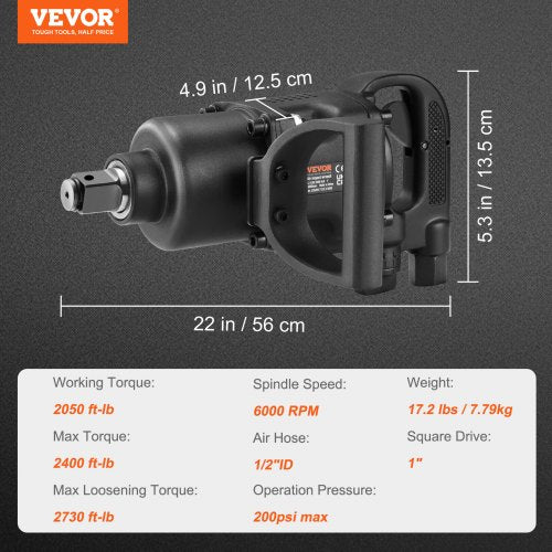 1 Inch Air Impact Wrench Up to 2730 ftlbs Reverse Torque Output 1
