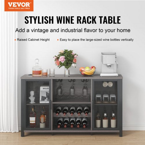 47 Inch Industrial Bar Cabinet Wine Table for Liquor Glasses Sideboard