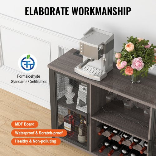 47 Inch Industrial Bar Cabinet Wine Table for Liquor Glasses Sideboard