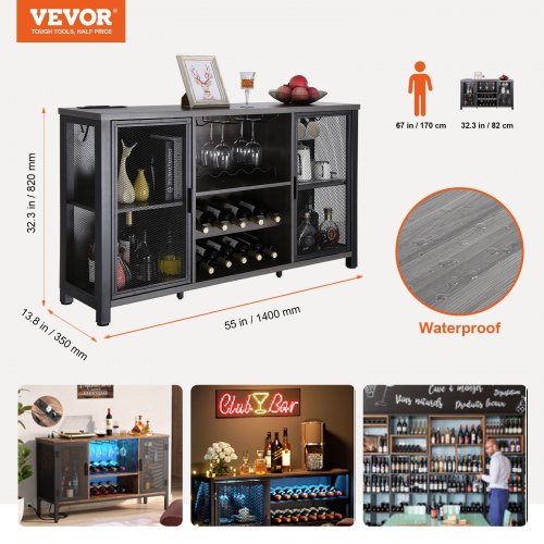 47 Inch Industrial Bar Cabinet Wine Table for Liquor Glasses Sideboard
