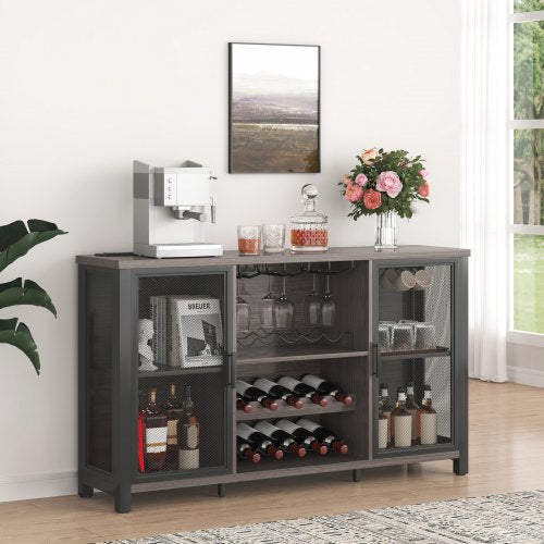 47 Inch Industrial Bar Cabinet Wine Table for Liquor Glasses Sideboard