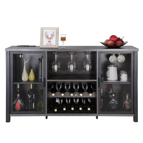47 Inch Industrial Bar Cabinet Wine Table for Liquor Glasses Sideboard