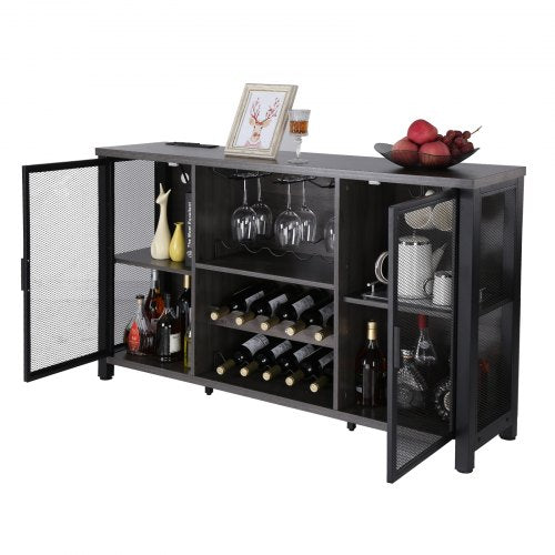 47 Inch Industrial Bar Cabinet Wine Table for Liquor Glasses Sideboard