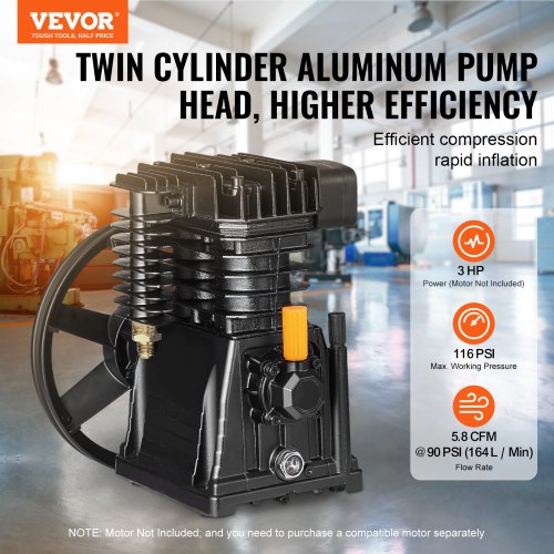 Air Compressor Pump Head 3HP 58CFM 90PSI Twin Cylinder Oil Lubricated