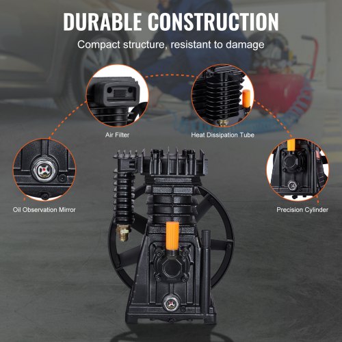 Air Compressor Pump Head 3HP 58CFM 90PSI Twin Cylinder Oil Lubricated