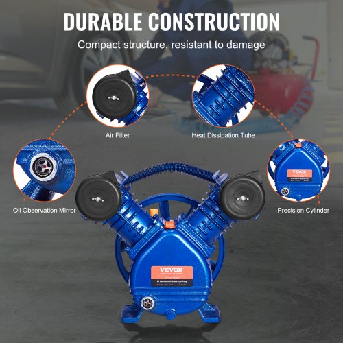 Air Compressor Pump Head 3HP 625CFM 90PSI Twin Cylinder Oil Lubricated