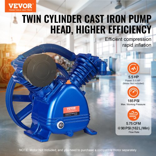 Air Compressor Pump Head 5.5HP 575CFM 90PSI 2Cylinder Piston Pump Head