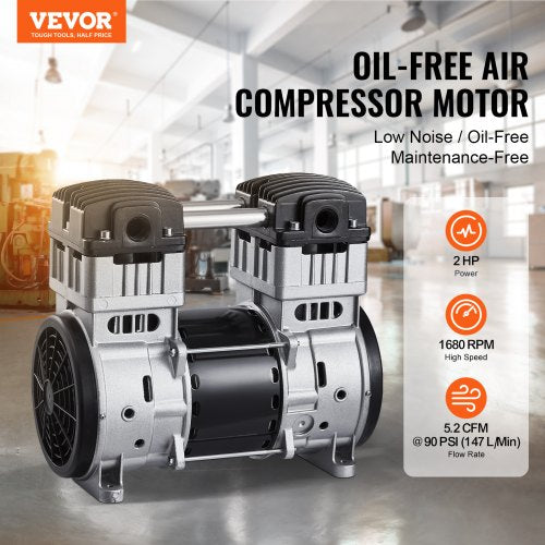 Air Compressor Motor 2HP 52CFM 90PSI Oil Free Air Compressor Pump Max
