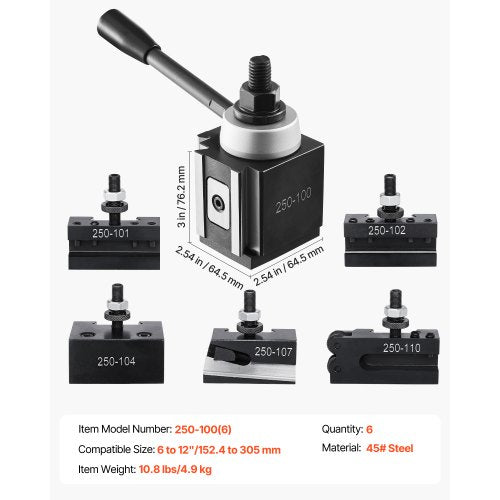 Quick Change Tool Post Set 6 Pcs Lathe Tool Holders for 612 Mini Lathe Swing