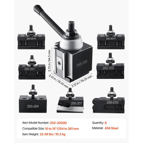 Quick Change Tool Post Set 8 Pcs Includes Lathe Tool Holders Wedge Type