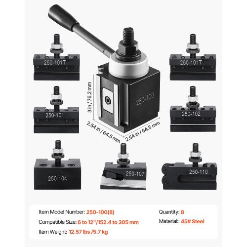 Quick Change Tool Post Set 8 Pcs Includes Lathe Tool Holders Wedge Type