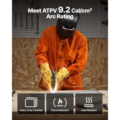 Leather Welding Jacket Heavy Duty Cowhide Flame Resistant Welding Coat