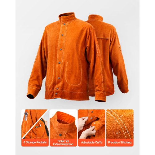 Leather Welding Jacket Heavy Duty Cowhide Flame Resistant Welding Coat