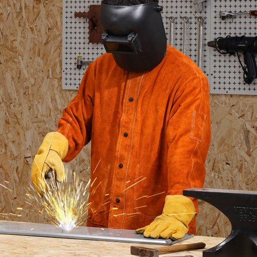 Leather Welding Jacket Heavy Duty Cowhide Flame Resistant Welding Coat