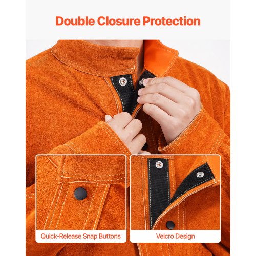 Leather Welding Jacket Heavy Duty Cowhide Flame Resistant Welding Coat