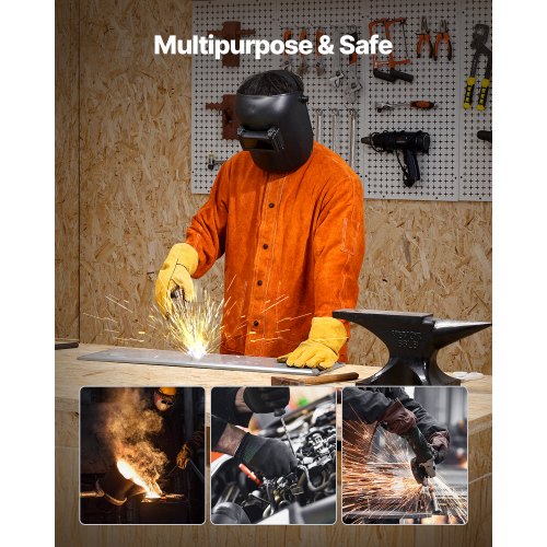 Leather Welding Jacket Heavy Duty Cowhide Flame Resistant Welding Coat