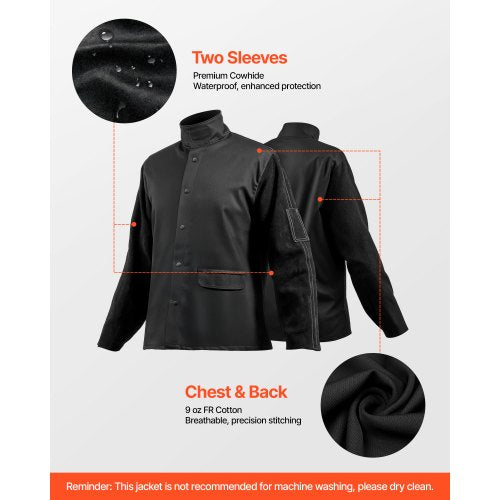 Flame Resistant Welding Jacket Heavy Duty Split Cowhide Leather Sleeves 9