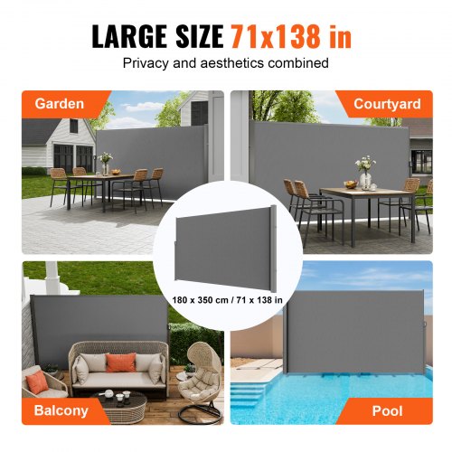 Retractable Side Awning 71x 138 Outdoor Privacy Screen 180g Polyester