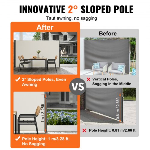 Retractable Side Awning 71x 138 Outdoor Privacy Screen 180g Polyester