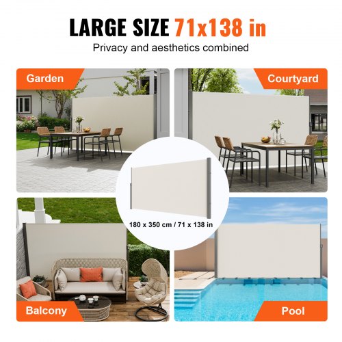 Retractable Side Awning 71x 138 Outdoor Privacy Screen 180g Polyester
