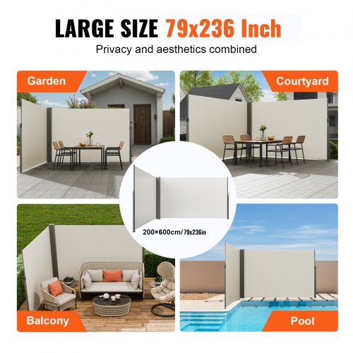 Retractable Side Awning 79x 236 Outdoor Privacy Screen 180g Polyester