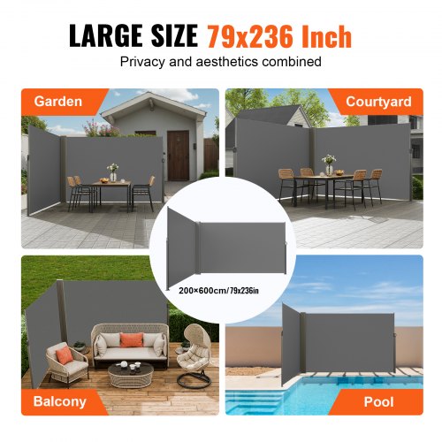 Retractable Side Awning 79x 236 Outdoor Privacy Screen 180g Polyester