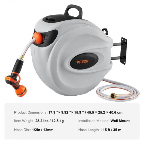 Retractable Hose Reel Water Hose Reel 115x12 180° Swivel WallMounted – 12 MM