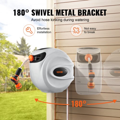 Retractable Hose Reel Water Hose Reel 130x12 180° Swivel WallMounted – 12 MM