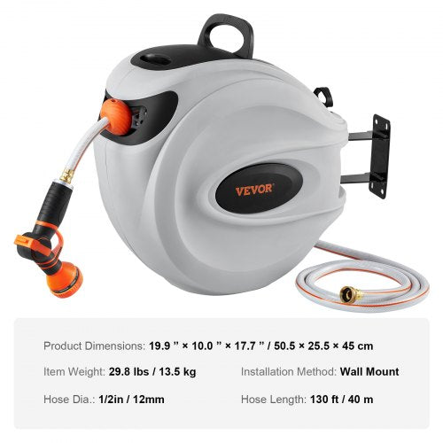 Retractable Hose Reel Water Hose Reel 130x12 180° Swivel WallMounted – 12 MM