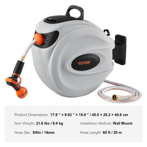 Retractable Hose Reel Water Hose Reel 65x58 180° Swivel WallMounted – 16 MM
