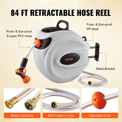 Retractable Hose Reel Water Hose Reel 84x58 180° Swivel WallMounted – 16 MM